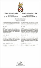 Lettres patentes enregistrant les emblèmes héraldiques du Massey College Lettres patentes enregistrant les emblèmes héraldiques du Massey College