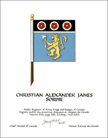 Letters patent granting heraldic emblems to Christian Alexander James Sorbie
