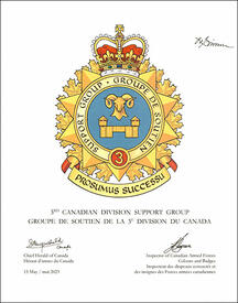 Lettres patentes approuvant les emblèmes héraldiques du Groupe de soutien de la 3e Division du Canada