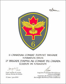 Lettres patentes approuvant l’insigne du 6e Brigade d’appui au combat du Canada