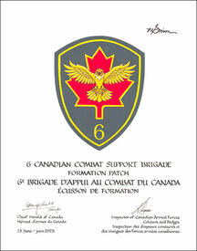 Lettres patentes approuvant l’insigne du 6e Brigade d’appui au combat du Canada Lettres patentes approuvant l’insigne du 6e Brigade d’appui au combat du Canada
