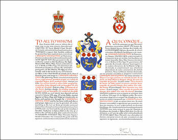 Lettres patentes concédant des emblèmes héraldiques à Cameron Xavier Pinto