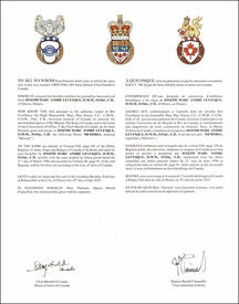 Letters patent granting heraldic emblems to Joseph Marc André Levesque