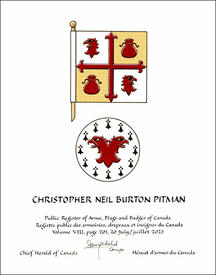 Lettres patentes concédant des emblèmes héraldiques à Christopher Neil Burton Pitman