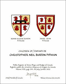 Lettres patentes concédant des emblèmes héraldiques à Christopher Neil Burton Pitman