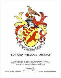 Letters patent granting heraldic emblems to Edward William Thomas