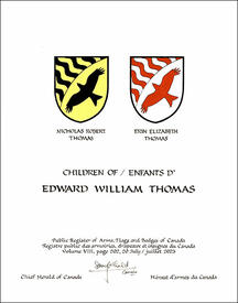 Lettres patentes concédant des emblèmes héraldiques à Edward William Thomas Lettres patentes concédant des emblèmes héraldiques à Edward William Thomas