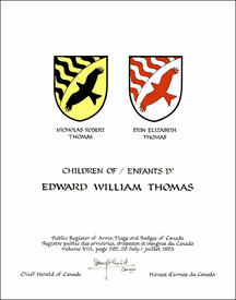 Letters patent granting heraldic emblems to Edward William Thomas