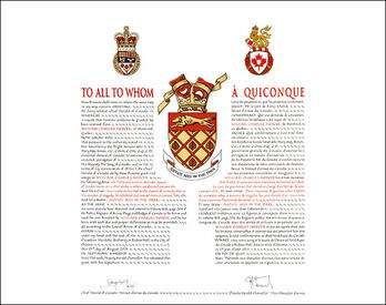 Letters patent granting heraldic emblems to William Charles Mercer