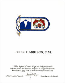 Lettres patentes concédant des emblèmes héraldiques à Peter Harrison