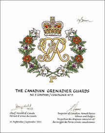 Letters patent approving the Badge of The Canadian Grenadier Guards, No. 5 Company