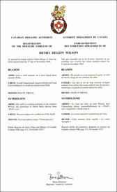Lettres patentes enregistrant les emblèmes héraldiques de Henry Dillon Wilson