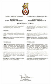 Lettres patentes enregistrant les emblèmes héraldiques de Craig Glenn Gunter