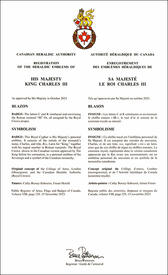 Lettres patentes enregistrant les emblèmes héraldiques de Charles III, Roi du Canada