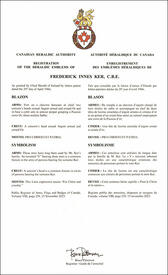 Lettres patentes enregistrant les emblèmes héraldiques de Frederick Innes Ker Lettres patentes enregistrant les emblèmes héraldiques de Frederick Innes Ker