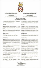 Lettres patentes enregistrant les emblèmes héraldiques de la Brock University