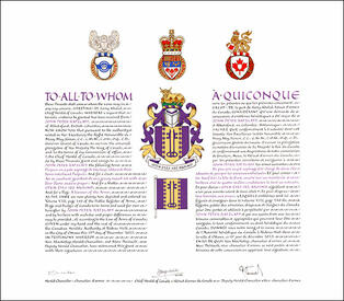 Lettres patentes concédant des emblèmes héraldiques à John Peter Ratzlaff Lettres patentes concédant des emblèmes héraldiques à John Peter Ratzlaff