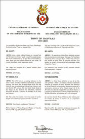 Lettres patentes enregistrant les emblèmes héraldiques de la Town of Oakville Lettres patentes enregistrant les emblèmes héraldiques de la Town of Oakville