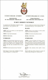 Letters patent registering the heraldic emblems of D’Arcy Roberts McMurray Letters patent registering the heraldic emblems of D’Arcy Roberts McMurray