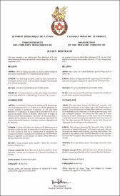 Lettres patentes enregistrant les emblèmes héraldiques de Julien Bertrand