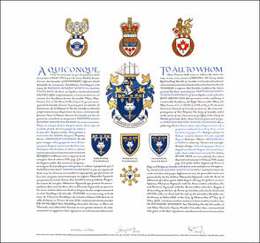 Letters patent granting heraldic emblems to Mathieu Roland Joseph Vigneault