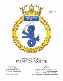 Lettres patentes approuvant l’insigne du NCSM Frédérick Rolette