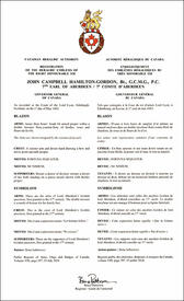 Letters patent registering the heraldic emblems of John Campbell Hamilton-Gordon