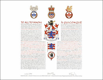 Lettres patentes concédant des emblèmes héraldiques à Christopher Alexander Warren Lettres patentes concédant des emblèmes héraldiques à Christopher Alexander Warren