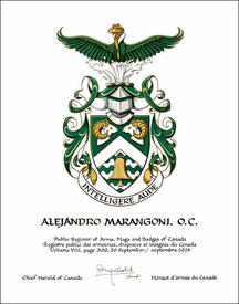 Lettres patentes concédant des emblèmes héraldiques à Alejandro Marangoni