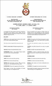 Lettres patentes enregistrant les emblèmes héraldiques d'Albert Henry George Grey