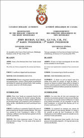 Lettres patentes enregistrant les emblèmes héraldiques de John Buchan Lettres patentes enregistrant les emblèmes héraldiques de John Buchan