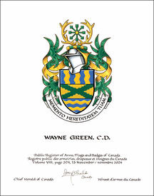 Lettres patentes concédant des emblèmes héraldiques à Wayne Green