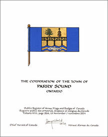 Letters patent granting heraldic emblems to The Corporation of the Town of Parry Sound Letters patent granting heraldic emblems to The Corporation of the Town of Parry Sound