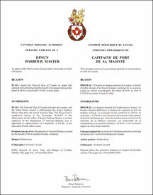 Lettres patentes approuvant le drapeau du capitaine de port de Sa Majesté Lettres patentes approuvant le drapeau du capitaine de port de Sa Majesté