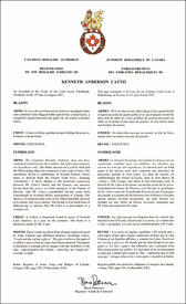Lettres patentes enregistrant les emblèmes héraldiques de Kenneth Anderson Catto