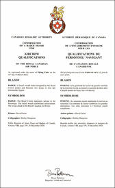 Lettres patentes enregistrant l'encadrement d'insigne pour les qualifications du personnel navigant de l'Aviation royale cannadienne