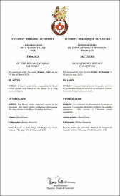 Lettres patentes enregistrant l'encadrement d'insigne pour les métiers de l’Aviation royale canadienne Lettres patentes enregistrant l'encadrement d'insigne pour les métiers de l’Aviation royale canadienne