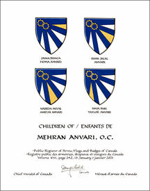 Lettres patentes concédant des emblèmes héraldiques à Mehran Anvari Lettres patentes concédant des emblèmes héraldiques à Mehran Anvari
