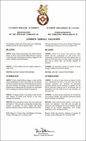 Lettres patentes enregistrant les emblèmes héraldiques d'Andrew Erroll Gillespie