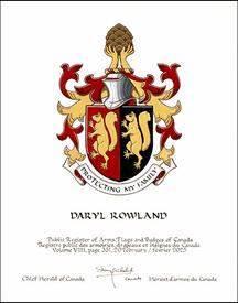 Letters patent granting heraldic emblems to Daryl Rowland Letters patent granting heraldic emblems to Daryl Rowland