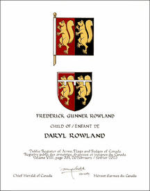 Letters patent granting heraldic emblems to Daryl Rowland Letters patent granting heraldic emblems to Daryl Rowland