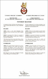 Letters patent registering the heraldic emblems of Winthrop Brainerd Letters patent registering the heraldic emblems of Winthrop Brainerd