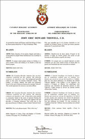 Lettres patentes enregistrant les emblèmes héraldiques de John Eric Howard Tidswell