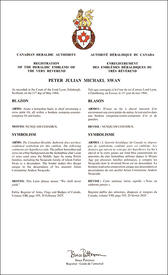 Lettres patentes enregistrant les emblèmes héraldiques de Peter Julian Michael Swan