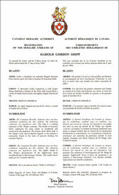 Lettres patentes enregistrant les emblèmes héraldiques de Harold Gordon Shipp