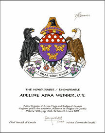 Lettres patentes concédant des emblèmes héraldiques à Adeline Adaa Webber Lettres patentes concédant des emblèmes héraldiques à Adeline Adaa Webber