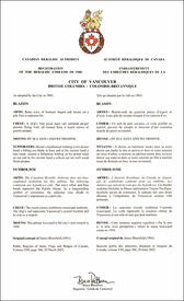Lettres patentes enregistrant les emblèmes héraldiques de la City of Vancouver Lettres patentes enregistrant les emblèmes héraldiques de la City of Vancouver