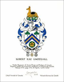 Lettres patentes concédant des emblèmes héraldiques à Robert Rae Underhill Lettres patentes concédant des emblèmes héraldiques à Robert Rae Underhill