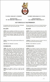 Lettres patentes enregistrant les emblèmes héraldiques d'Ian Douglas Macpherson Lettres patentes enregistrant les emblèmes héraldiques d'Ian Douglas Macpherson