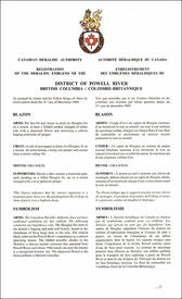 Letters patent registering the heraldic emblems of the District of Powell River